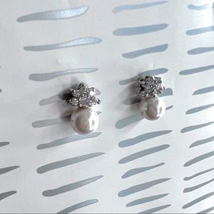Faux diamond and pearl pierced earrings